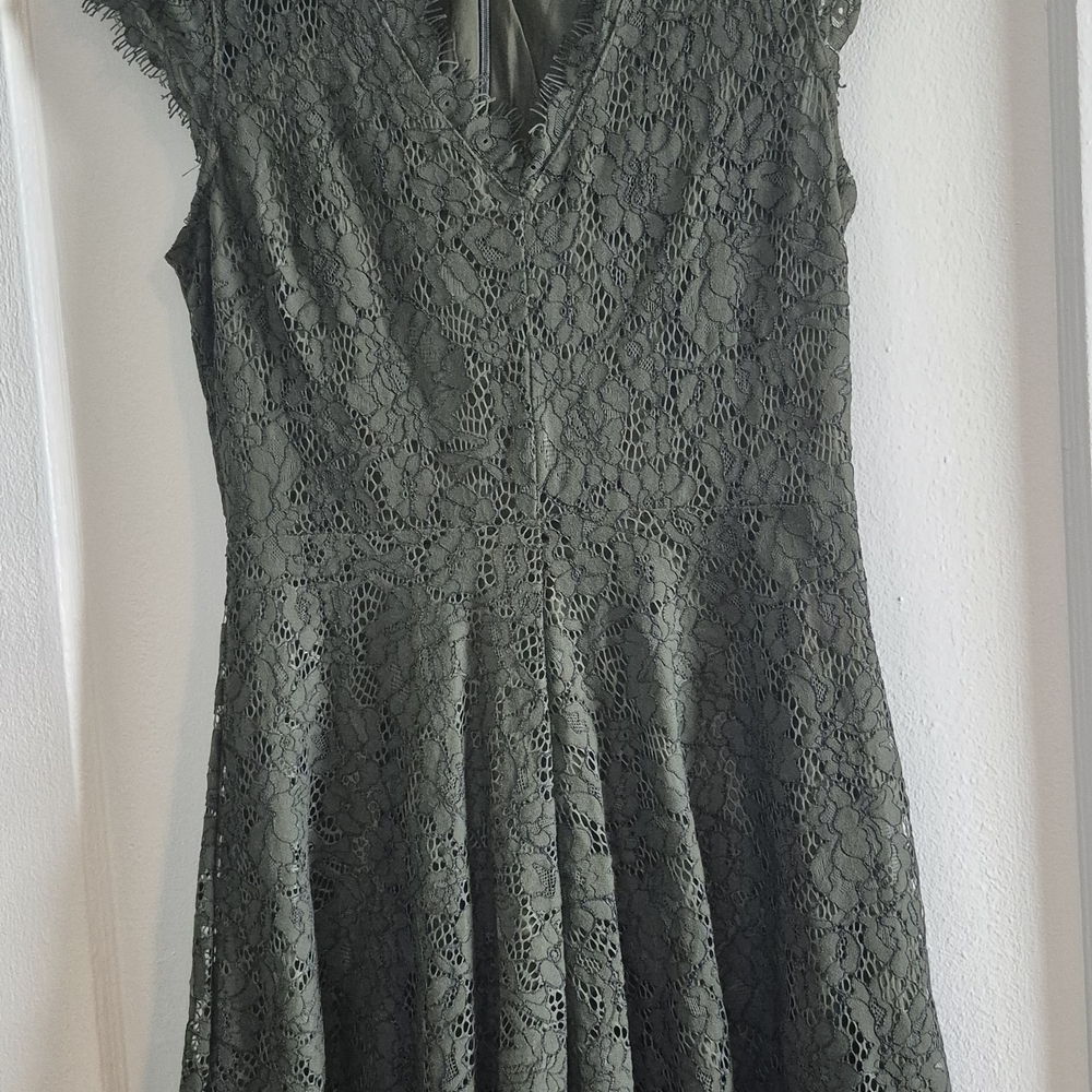 Olive Green Lace Dress With Flowy Bottom